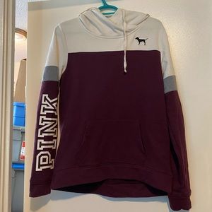 PINK VICTORIA SECRET WHITE/BURGUNDY HOODIE